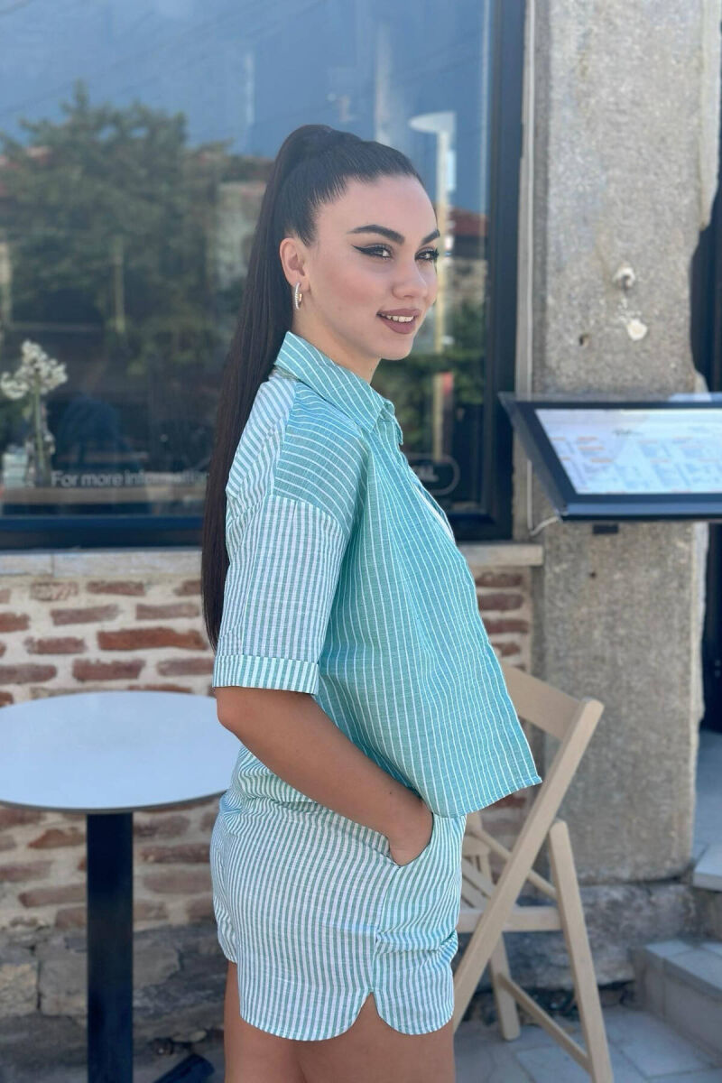 STRIPES SHIRT+ SHORTS WOMEN SET GREEN/JESHILE - 2