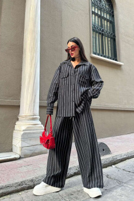 STRIPES SHIRT+TROUSERS WOMEN SET BLACK/ E ZEZE 