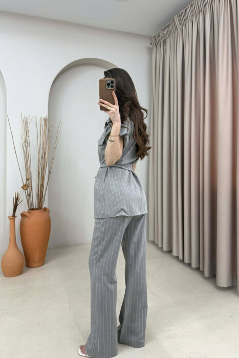 STRIPES SHORT SLEEVE SHIRT + TROUSERS WOMAN SET GREY/GRI - 4