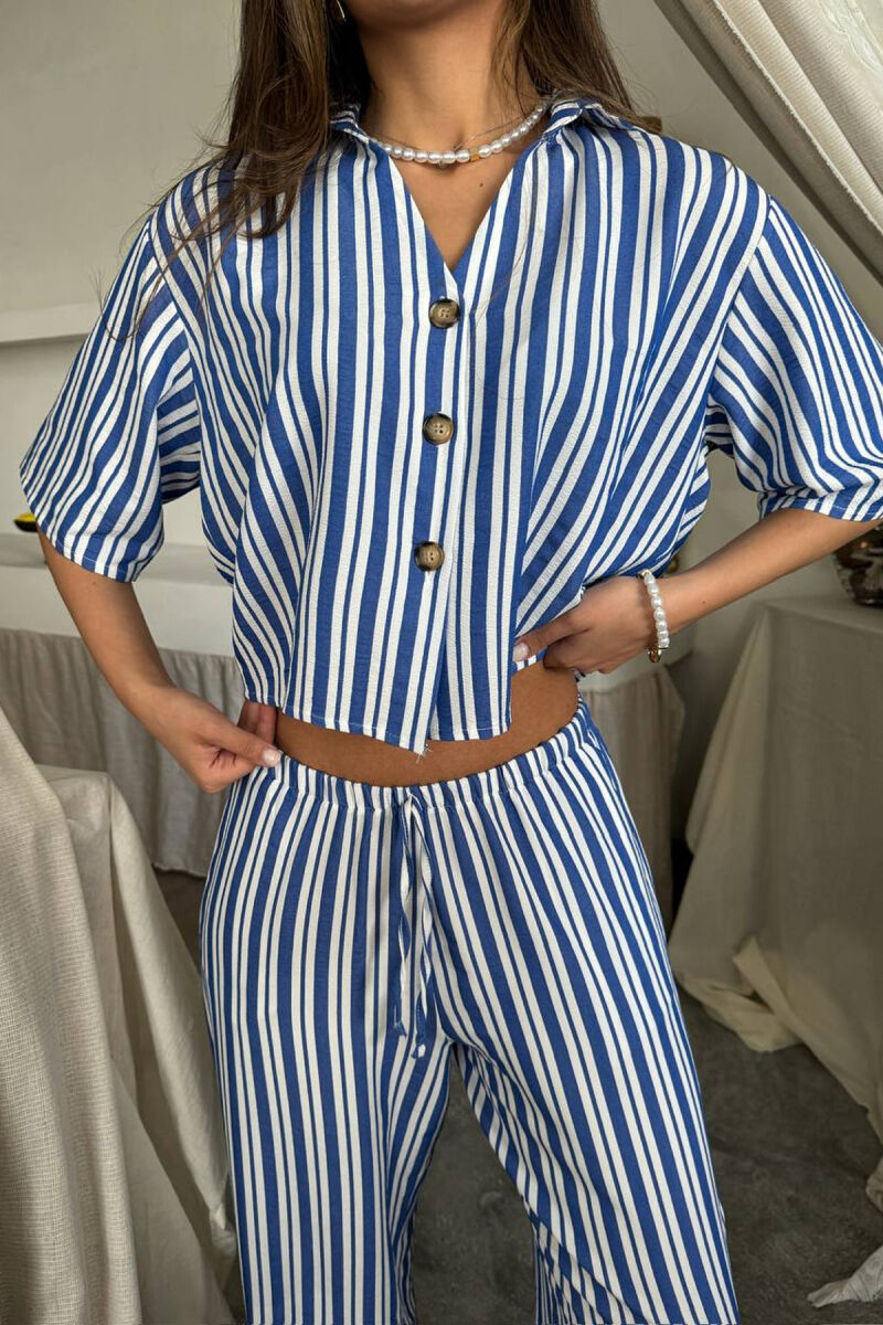 STRIPES SHORT SLEEVE SHIRT+ TROUSERS WOMAN TWO PIECE SET BLUE/BLU - 2