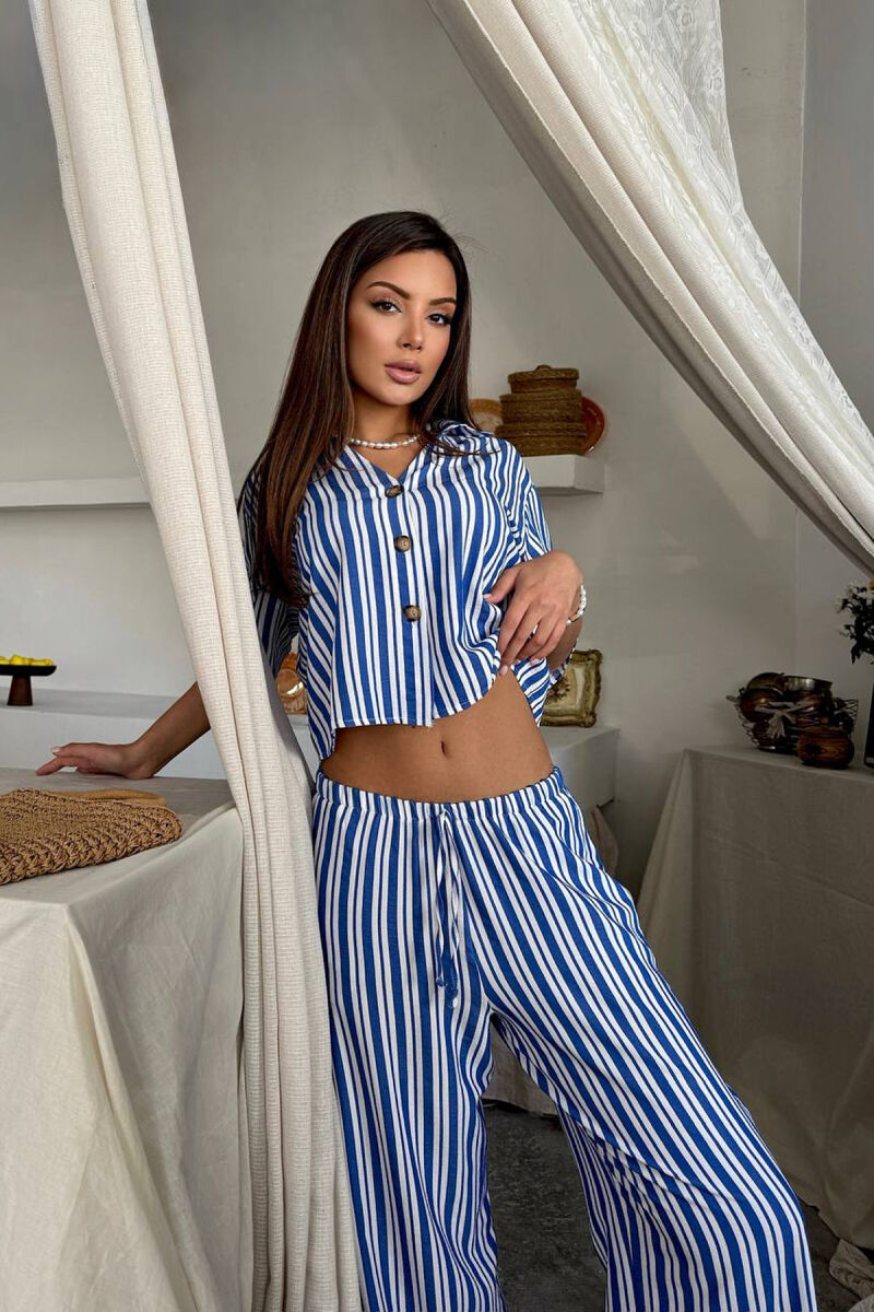 STRIPES SHORT SLEEVE SHIRT+ TROUSERS WOMAN TWO PIECE SET BLUE/BLU - 4