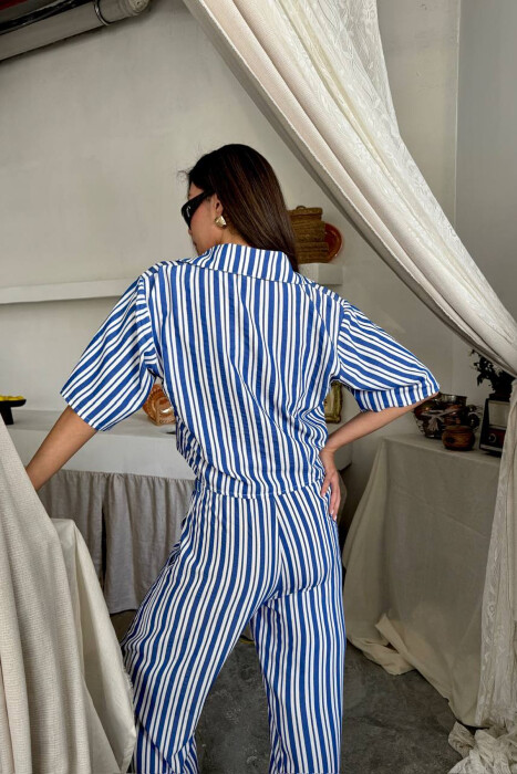 STRIPES SHORT SLEEVE SHIRT+ TROUSERS WOMAN TWO PIECE SET BLUE/BLU - 5