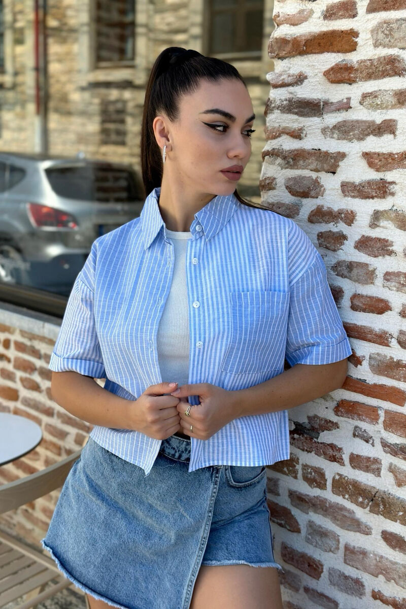 STRIPES SHORT SLEEVE WOMEN SHIRT LIGHTBLUE/BZ - 1