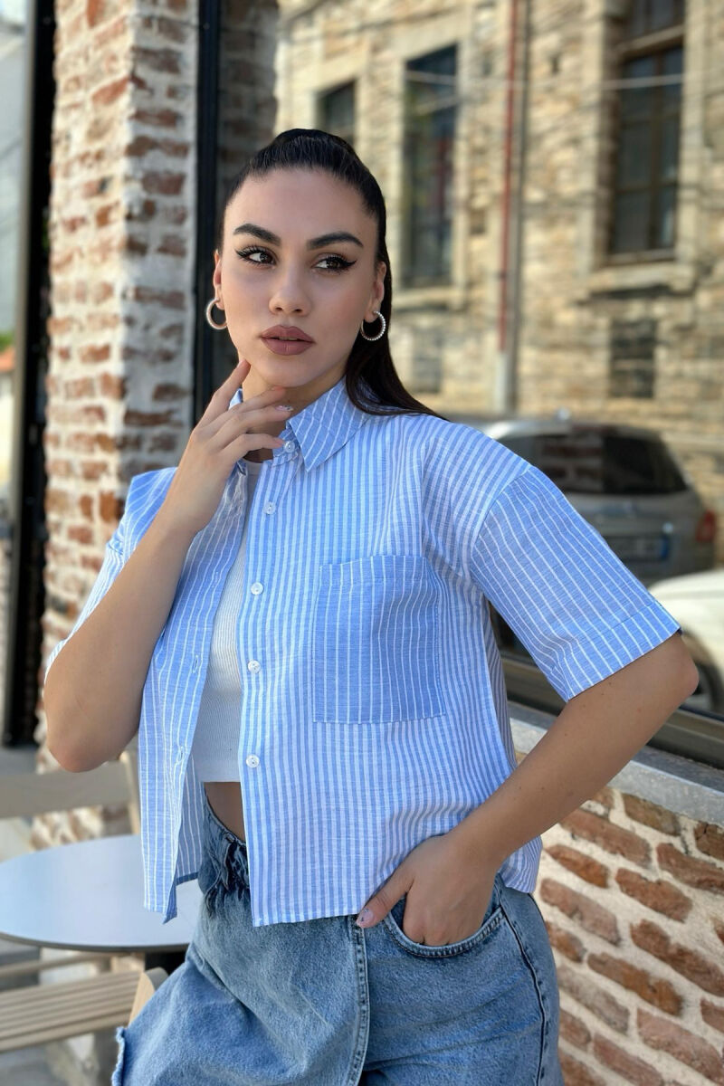 STRIPES SHORT SLEEVE WOMEN SHIRT LIGHTBLUE/BZ - 3