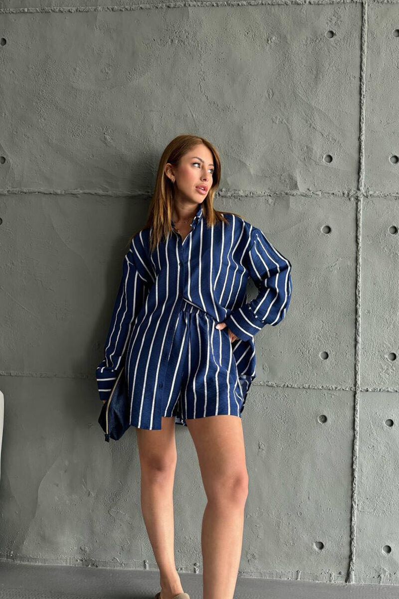 STRIPES SHORTS+SHIRT WOMEN SET BLUE-WHITE/BLBA - 3