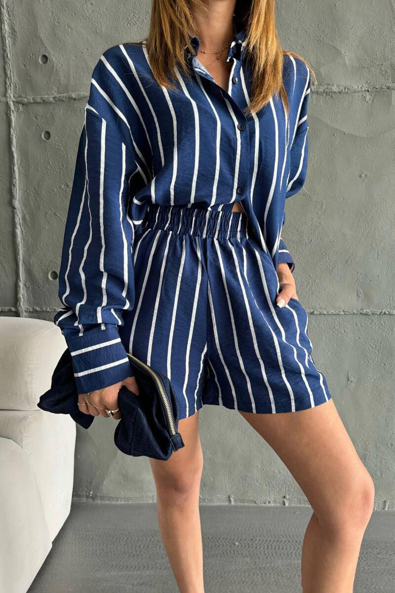 STRIPES SHORTS+SHIRT WOMEN SET BLUE-WHITE/BLBA - 4