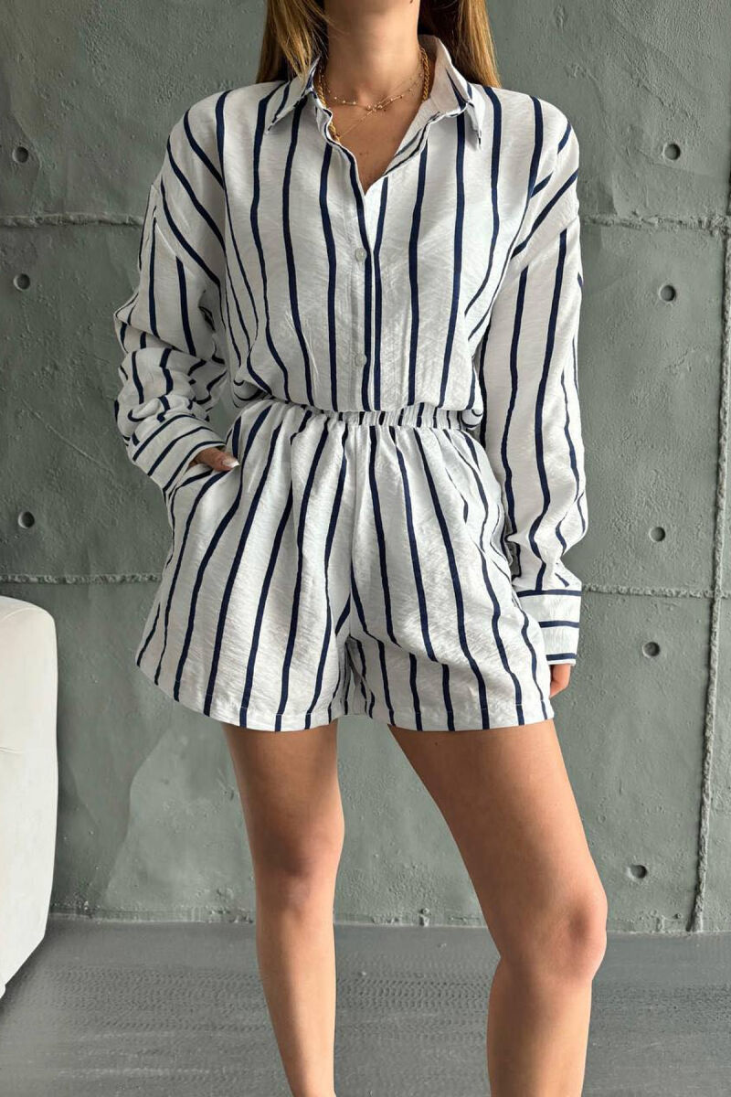 STRIPES SHORTS+SHIRT WOMEN SET WHITE-E BARDHE - 3