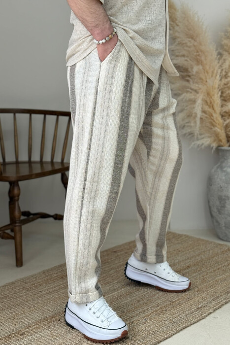 STRIPES SIMPLE MEN PANTS BEIGE/BEZHE - 2