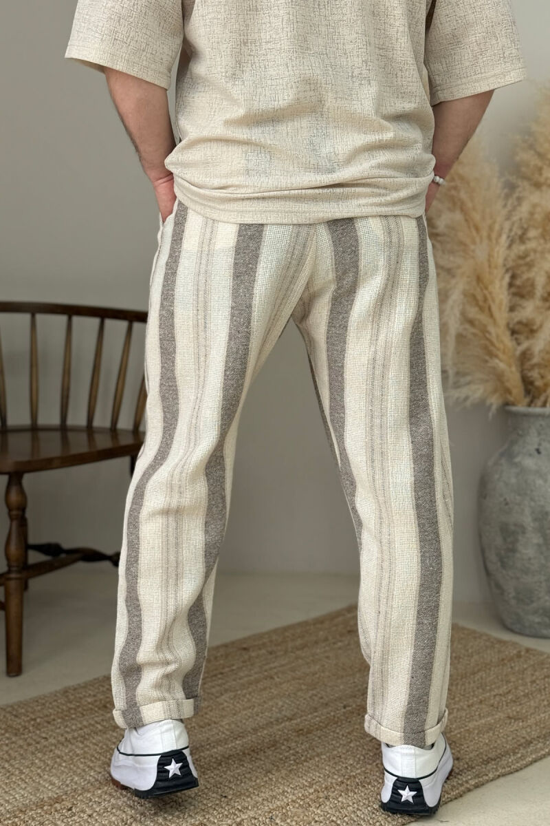 STRIPES SIMPLE MEN PANTS BEIGE/BEZHE - 4
