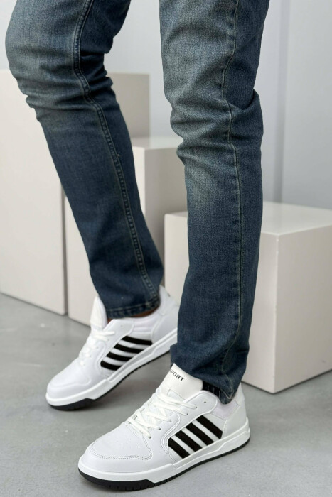 STRIPES SIMPLE MEN SNEAKERS WHITE-BLACK/BAZE - KLAUDIO FASHION