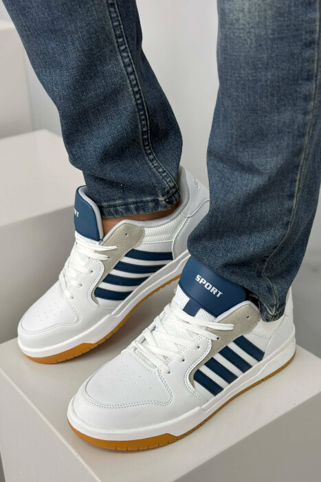 STRIPES SIMPLE MEN SNEAKERS WHITE-BLUE/BABL - KLAUDIO FASHION