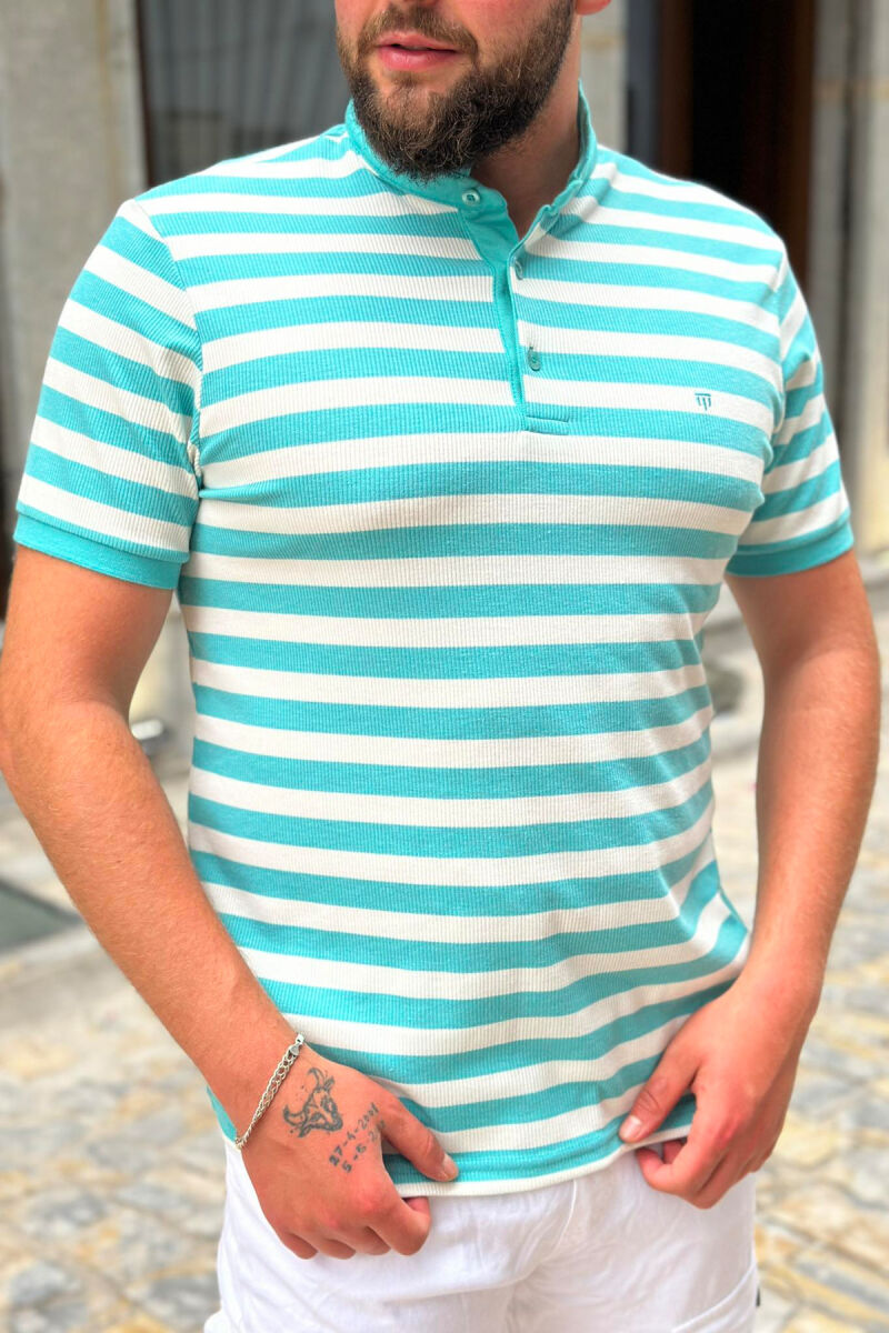 STRIPES TWO COLOR MEN T-SHIRT BLUE STONE/GK - 1