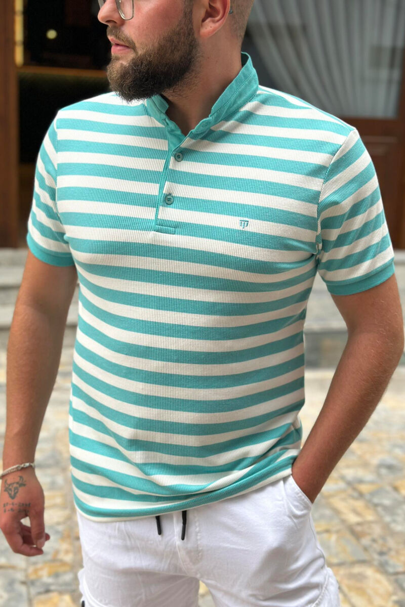 STRIPES TWO COLOR MEN T-SHIRT BLUE STONE/GK - 3