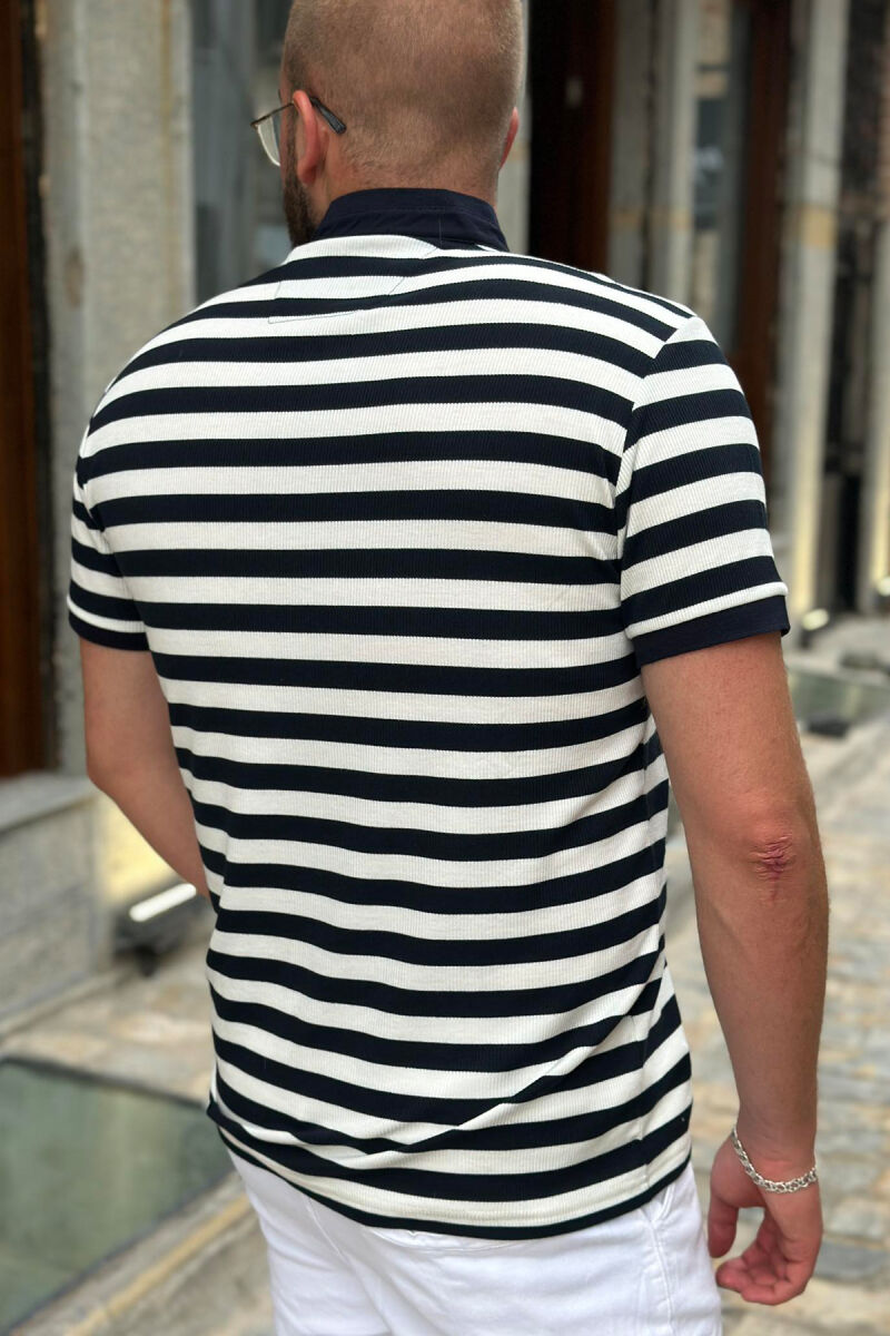 STRIPES TWO COLOR MEN T-SHIRT DARK BLUE/BEE - 2