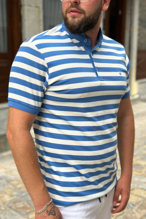 STRIPES TWO COLOR MEN T-SHIRT LIGHTBLUE/BZ - 2