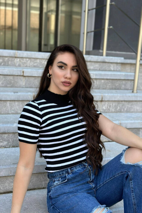 STRIPES WOMEN T-SHIRT BLACK-WHITE/ZEBA 