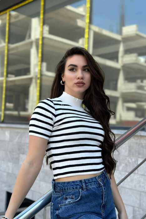 STRIPES WOMEN T-SHIRT WHITE-BLACK/BAZE 