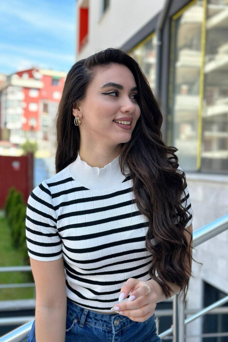 STRIPES WOMEN T-SHIRT WHITE-BLACK/BAZE - 3