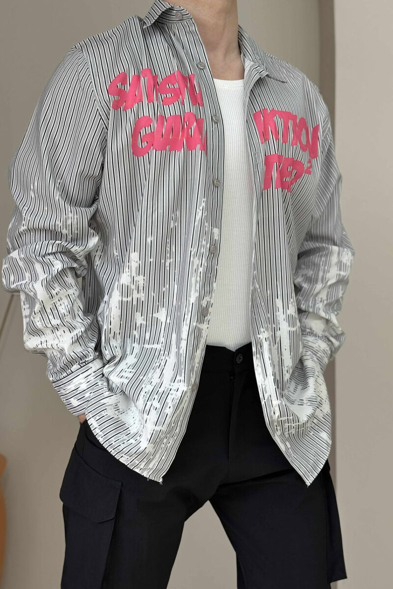 STRIPES WRITTINGS MEN SHIRT LIGHT GREY/GZ - 3