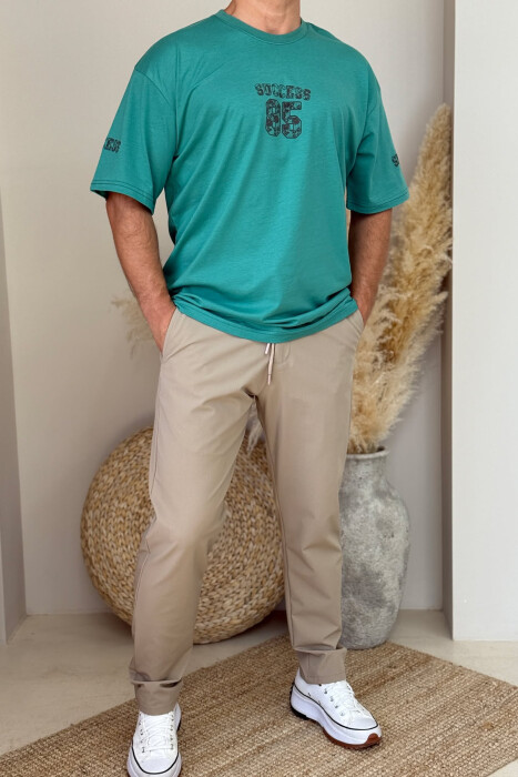 SUCCESS 85 WRITTING SIMPLE MEN T-SHIRT GREEN/JESHILE - 1