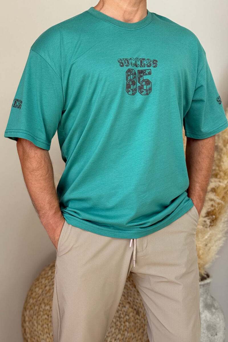 SUCCESS 85 WRITTING SIMPLE MEN T-SHIRT GREEN/JESHILE - 2