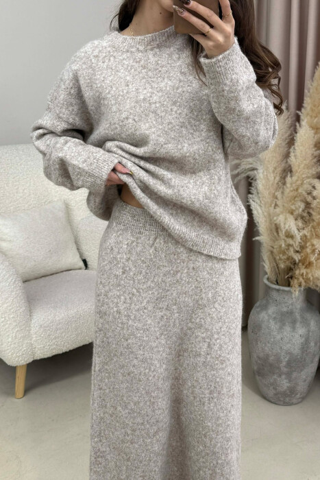 SWEATER+SKIRT SIMPLE KNIT WOMEN SET BEIGE/BEZHE - 3