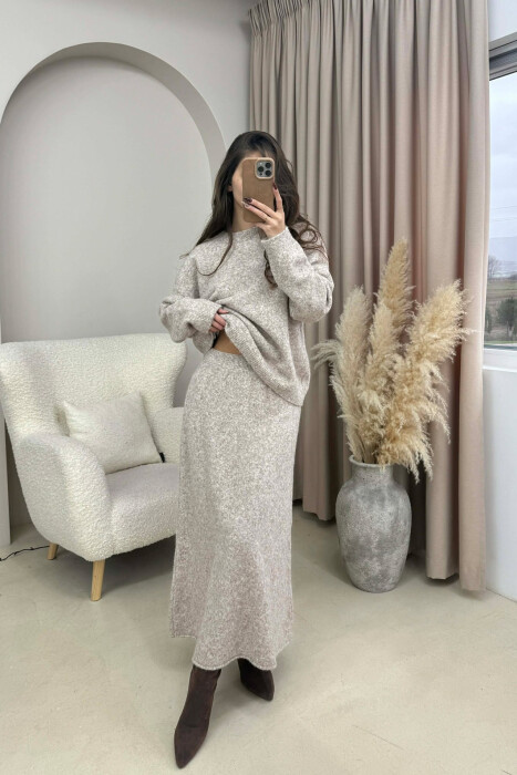 SWEATER+SKIRT SIMPLE KNIT WOMEN SET BEIGE/BEZHE - 4