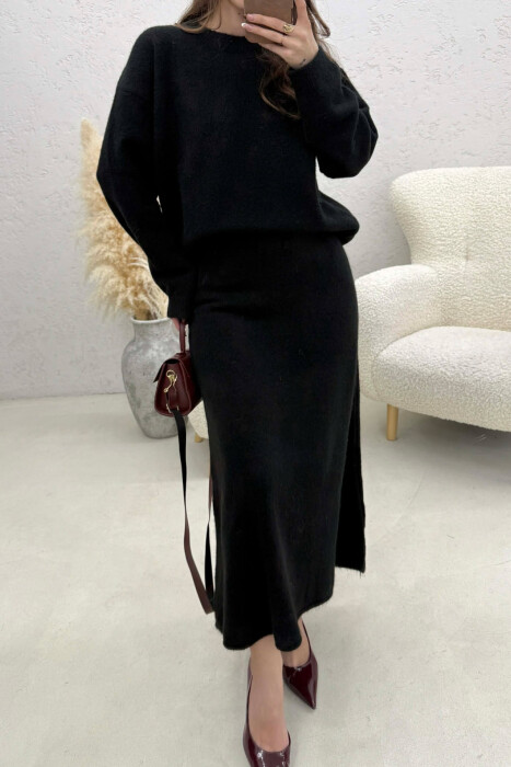 SWEATER+SKIRT SIMPLE KNIT WOMEN SET BLACK/ E ZEZE - 4
