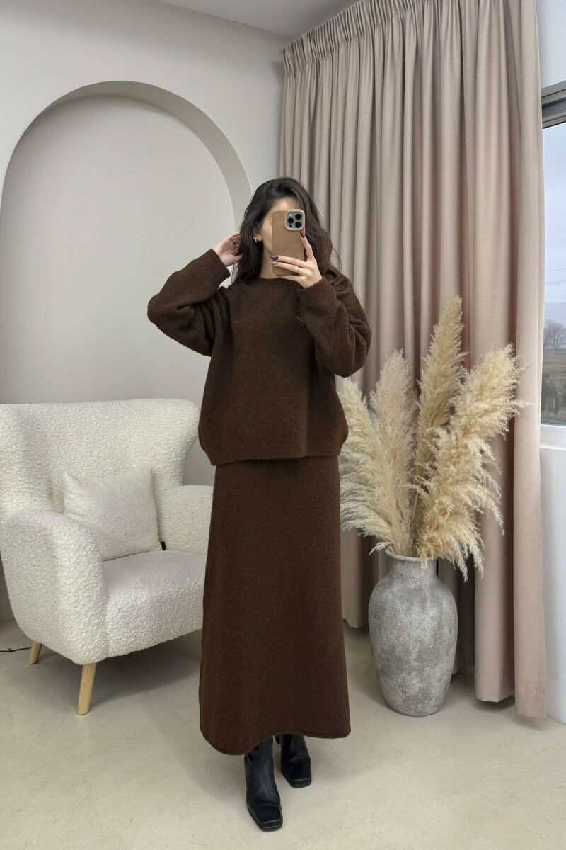 SWEATER+SKIRT SIMPLE KNIT WOMEN SET BROWN/KAFE - 1
