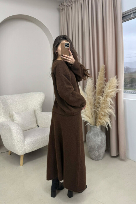 SWEATER+SKIRT SIMPLE KNIT WOMEN SET BROWN/KAFE - 2