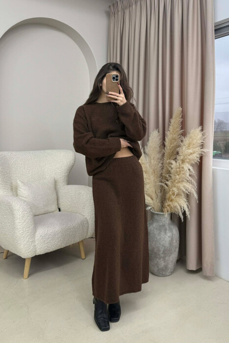 SWEATER+SKIRT SIMPLE KNIT WOMEN SET BROWN/KAFE - 4