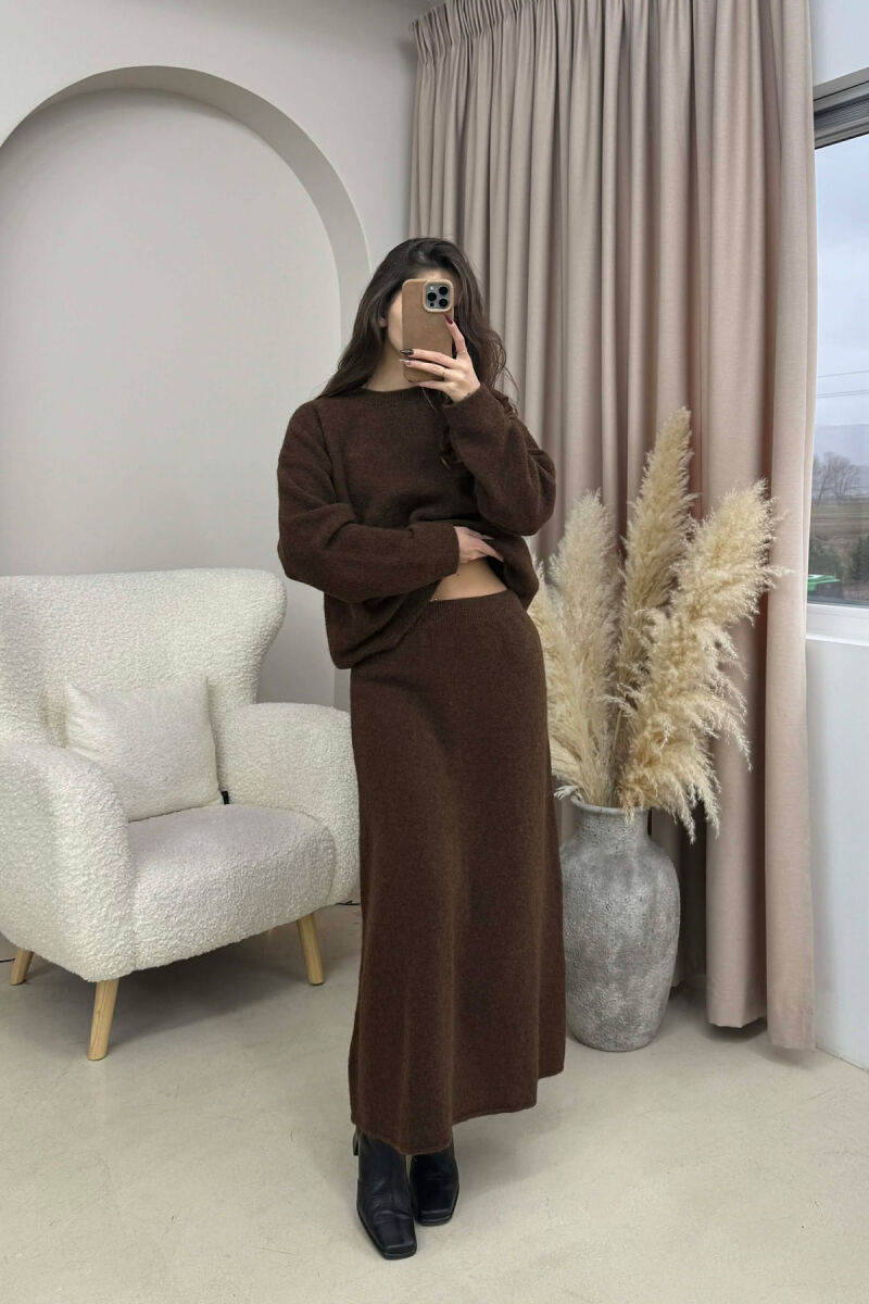 SWEATER+SKIRT SIMPLE KNIT WOMEN SET BROWN/KAFE - 4