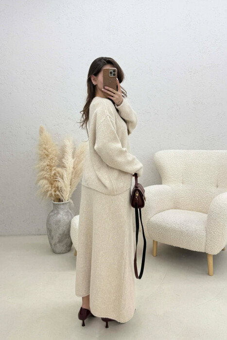 SWEATER+SKIRT SIMPLE KNIT WOMEN SET CREAM/KREM - 3