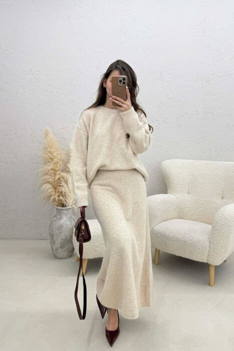 SWEATER+SKIRT SIMPLE KNIT WOMEN SET CREAM/KREM - 4