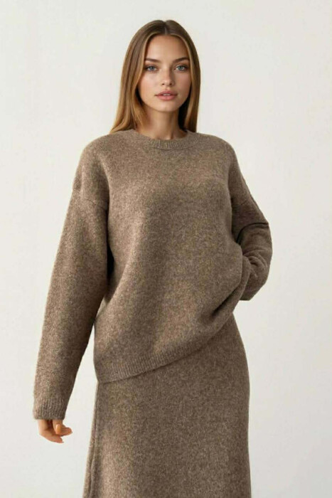 SWEATER+SKIRT SIMPLE KNIT WOMEN SET DARK BEIGE/BEZHE ERRET - 2