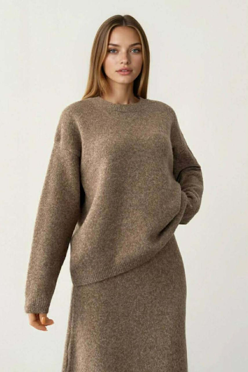 SWEATER+SKIRT SIMPLE KNIT WOMEN SET DARK BEIGE/BEZHE ERRET - 2