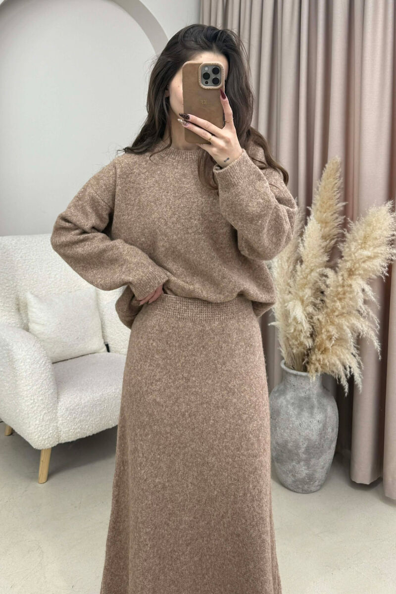 SWEATER+SKIRT SIMPLE KNIT WOMEN SET LIGHT BROWN/KAZB - 2