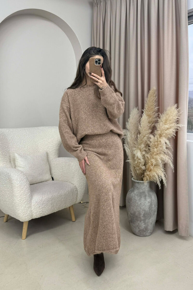 SWEATER+SKIRT SIMPLE KNIT WOMEN SET LIGHT BROWN/KAZB - 4