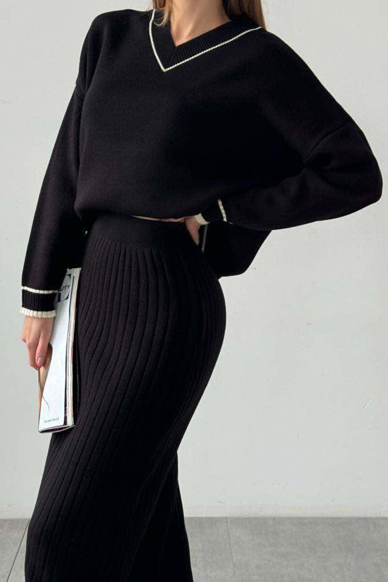 SWEATER+SKIRT V NECK WOMAN SET BLACK/ E ZEZE - 1