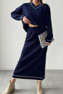 SWEATER+SKIRT V NECK WOMAN SET BLUE/BLU 