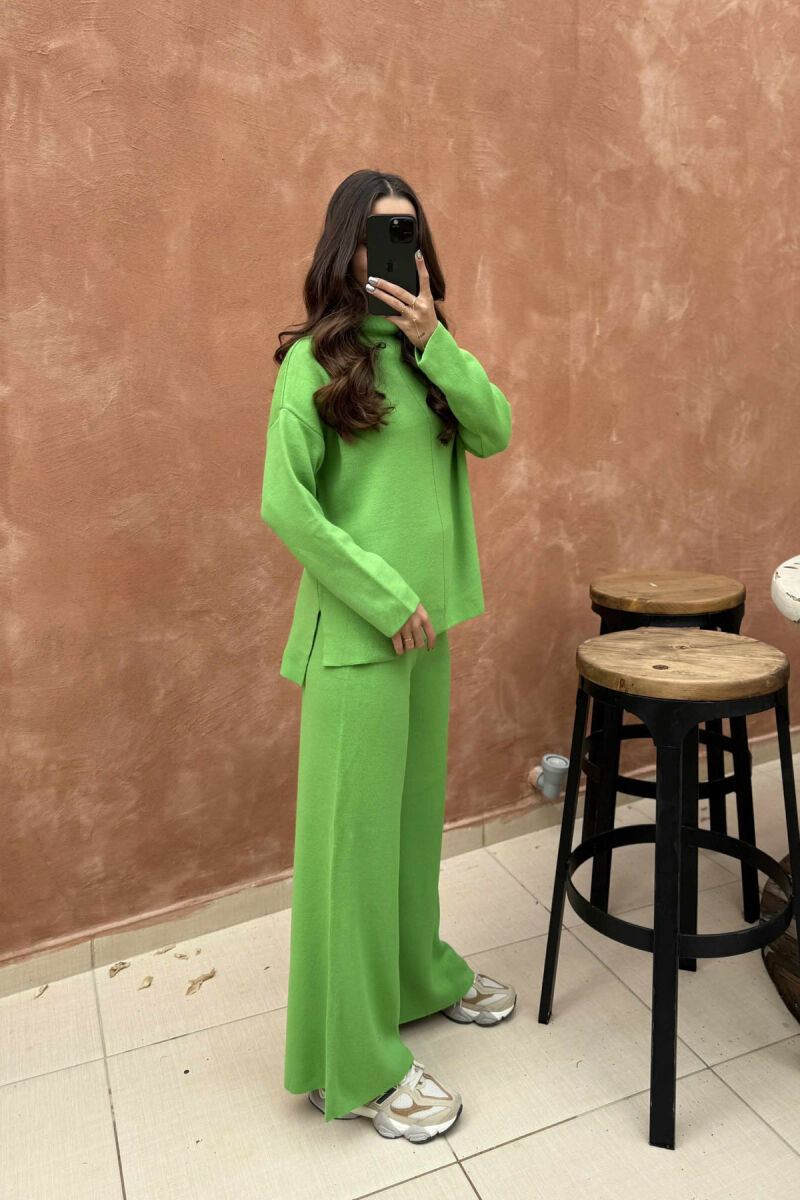 SWEATER+TROUSERS ONE COLOR KNIT WOMEN SET LIGHT GREEN/JEZB - 2