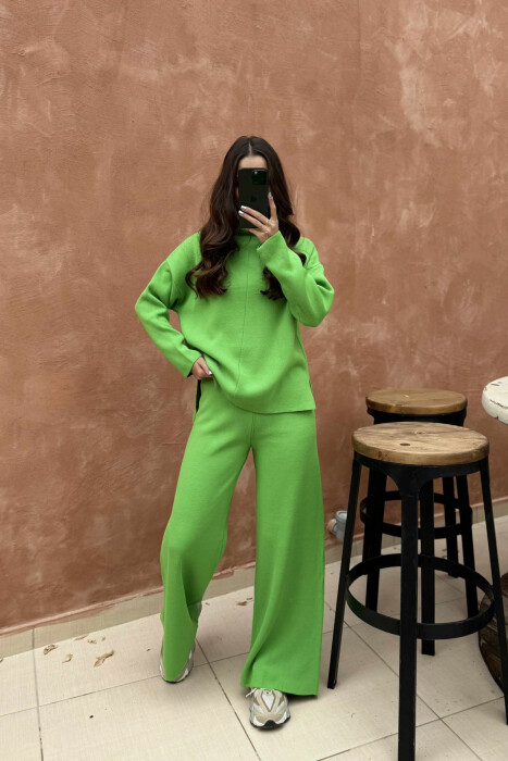SWEATER+TROUSERS ONE COLOR KNIT WOMEN SET LIGHT GREEN/JEZB - 1