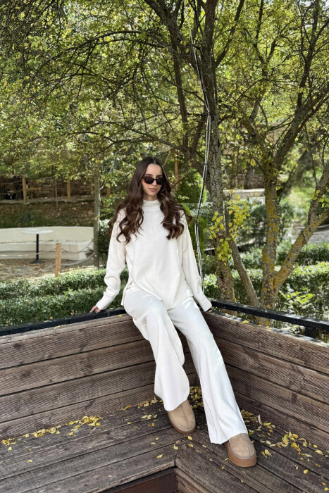 SWEATER+TROUSERS ONE COLOR WOMAN SET CREAM/KREM 