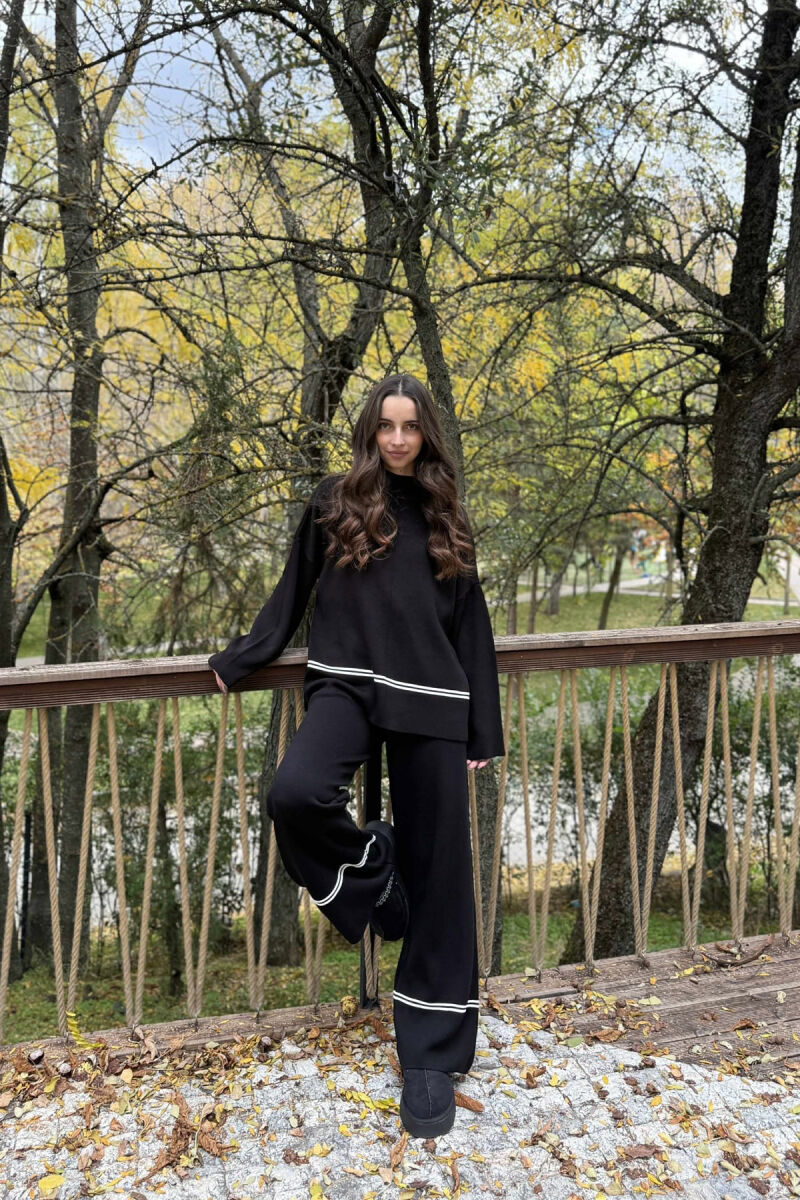 SWEATER+TROUSERS STRIPED WOMEN KNIT SET BLACK/ E ZEZE - 1