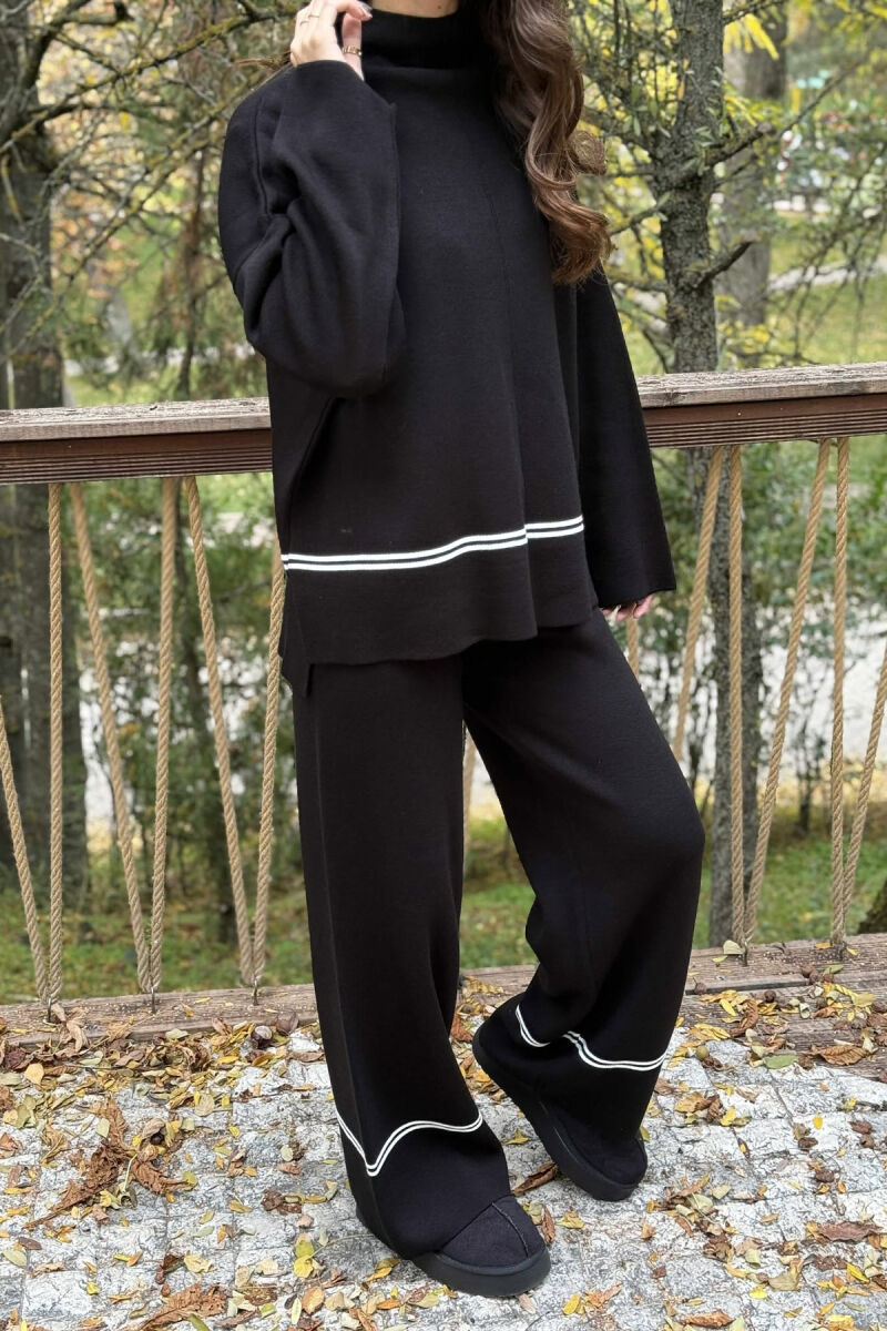 SWEATER+TROUSERS STRIPED WOMEN KNIT SET BLACK/ E ZEZE - 2