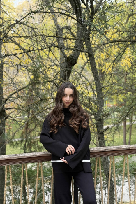 SWEATER+TROUSERS STRIPED WOMEN KNIT SET BLACK/ E ZEZE - 3