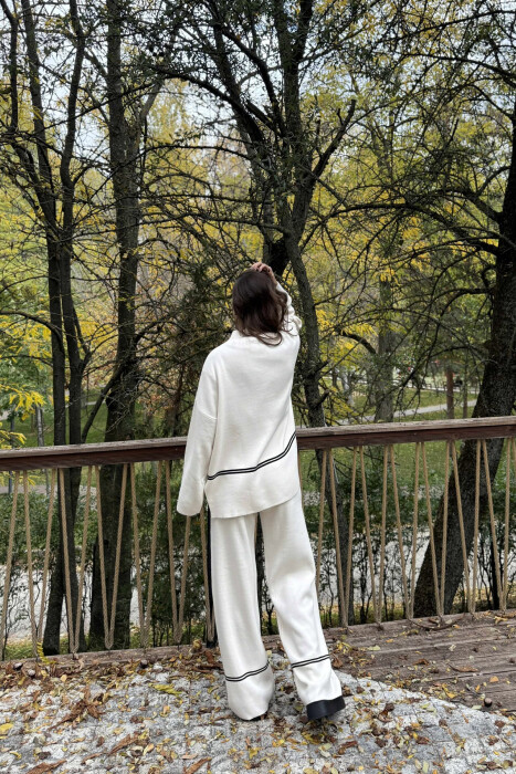 SWEATER+TROUSERS STRIPED WOMEN KNIT SET CREAM/KREM - 5