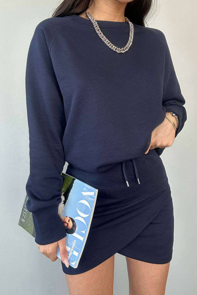 SWEATSHIRT + SKORT COTTON WOMAN SET DARK BLUE/BEE - 2
