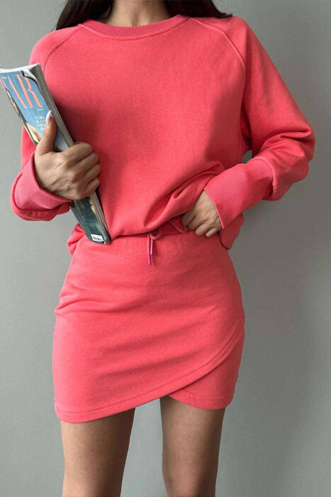 SWEATSHIRT + SKORT COTTON WOMAN SET SALMON/SALMON - 1