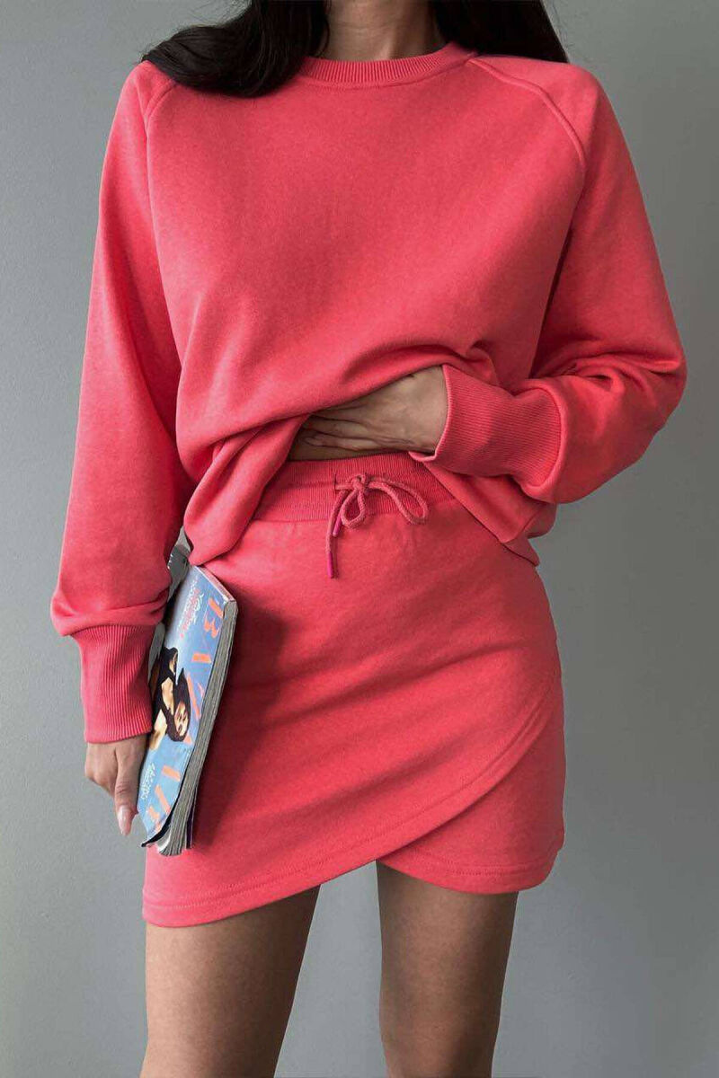 SWEATSHIRT + SKORT COTTON WOMAN SET SALMON/SALMON - 3